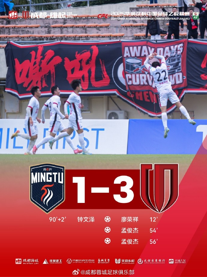  孟俊杰造点+梅开二度，成都蓉城B队客场3-1战胜广东铭途队